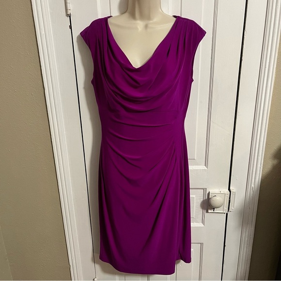 Lauren Ralph Lauren Faux Wrap Ruched Sleeveless Dress Size 10 Purple Z - Picture 1 of 7
